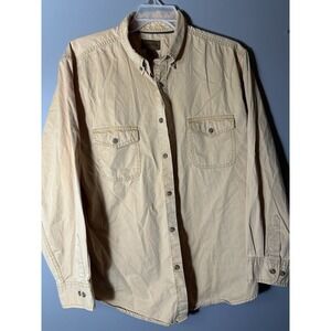 St JOHNS BAY Mens Beige Long Sleeve Button Up Shirt Casual Workwear Top Sz Large